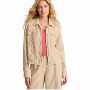Tommy Bahama Two Palms 100% Linen Raw Edge Jacket Oatmeal/Natural size Small EUC